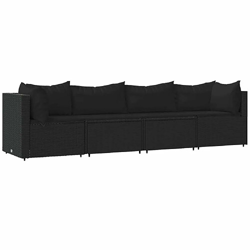 Maison Chic Salon de jardin 4 pcs + coussins - Mobilier/Meubles de jardin - Table et chaises d'extérieur Noir Résine tressée -MN46997