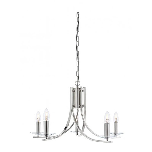 Searchlight Suspension 5 ampoules Ascona, en argent satiné et verre