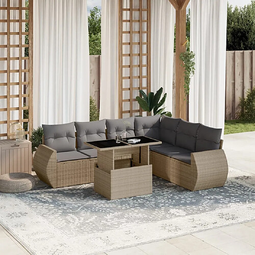 vidaXL Salon de jardin avec coussins 7 pcs beige résine tressée