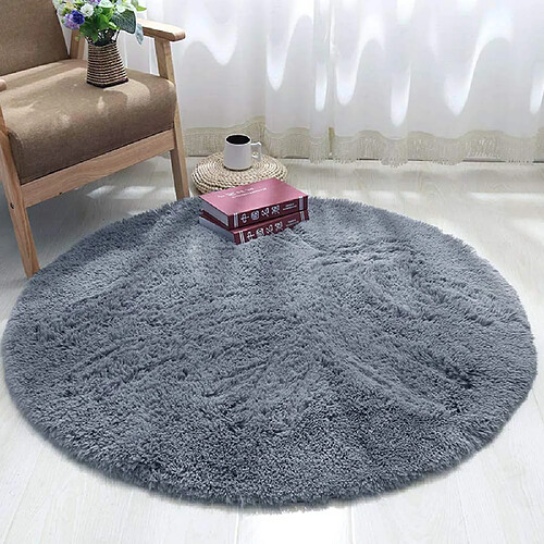 Tapis Salon Rond Shaggy 120cm Gris