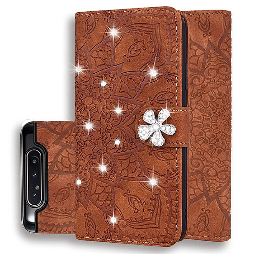 Wewoo Housse Coque Pour Galaxy A80 / A90 Veau Motif Diamant Double Mandala Design Étui en cuir estampé avec portefeuille et titulaire et fentes cartes Marron