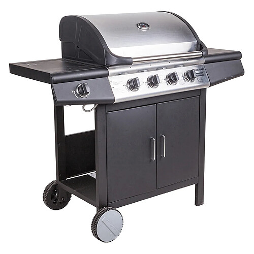 Alter Barbecue à gaz 4 brûleurs +1 en acier inoxydable, couleur noire, 136 x 56 x h106 cm