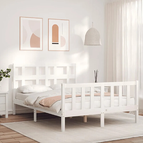 Maison Chic Lit adulte - Cadre Structure de lit avec tête de lit Contemporain blanc petit double bois massif -MN61475