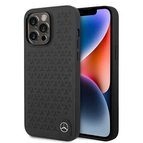 Mercedes Benz Coque arrière rigide pour iPhone 14 Pro Max - cuir véritable noir