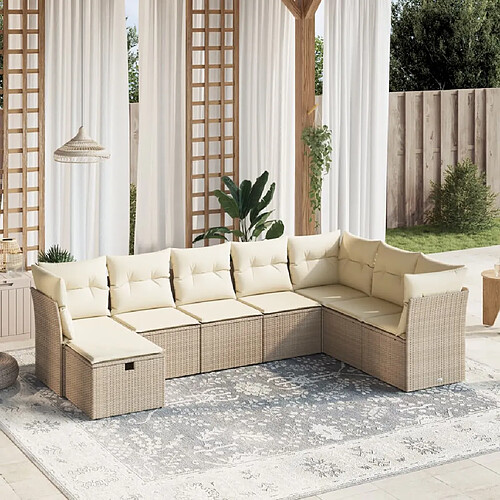 vidaXL Salon de jardin avec coussins 8 pcs beige résine tressée