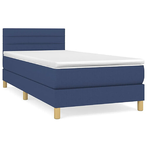 Maison Chic Structures de lit + matelas,Lit à sommier tapissier avec matelas Bleu 90x190 cm Tissu -MN12218