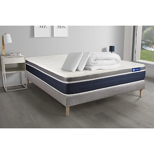 ACTISOM Pack prêt à dormir ACTILATEX CONFORT Matelas Latex + mémoire de forme 140x200 cm + sommier KIT gris + 2 oreillers + couette