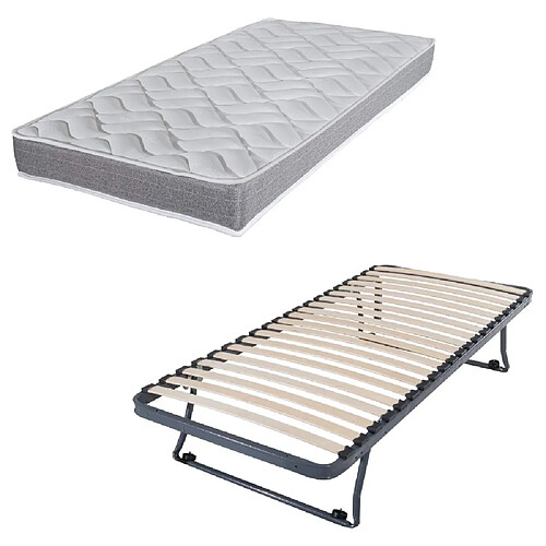 Ebac Sommier gigogne + matelas Morgan - 80x190 - Mousse - 20 lattes bois - Gain de place