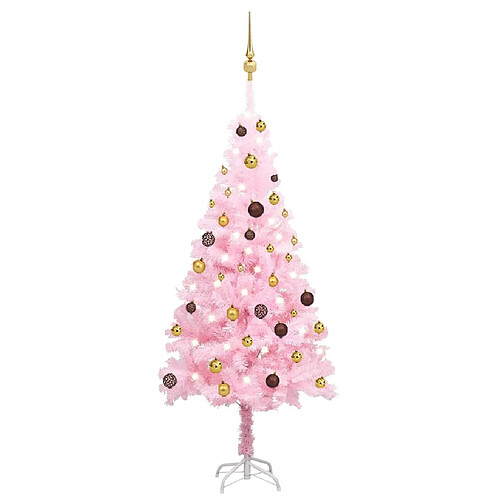 vidaXL Arbre de Noël artificiel pré-éclairé et boules rose 150 cm PVC