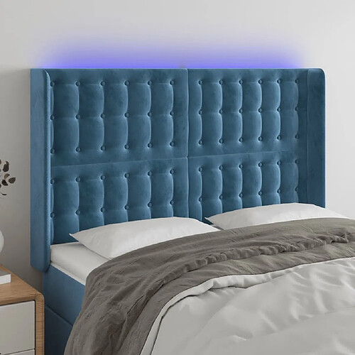 Maison Chic Tête de lit scandinave à LED,meuble de chambre Bleu foncé 147x16x118/128 cm Velours -MN21319