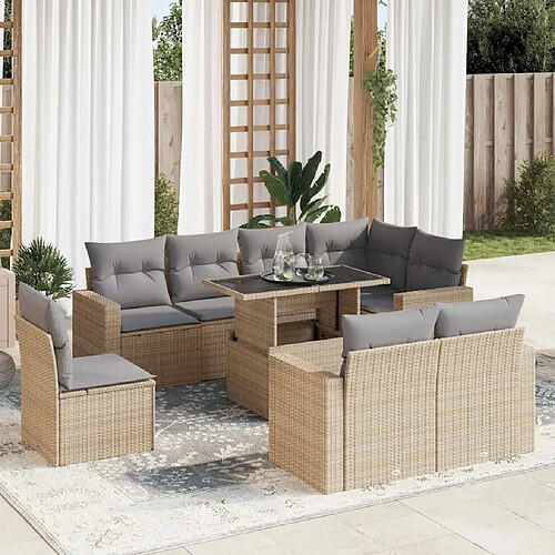 vidaXL Salon de jardin avec coussins 9 pcs beige résine tressée