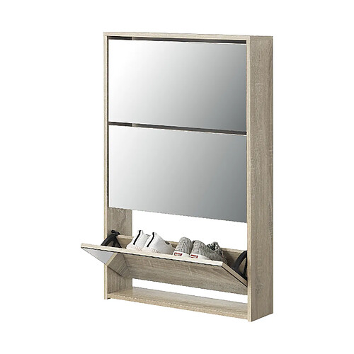 Meuble à Chaussure Lund Miroir 103 x 63 x 17cm Effet Chêne [en.casa]