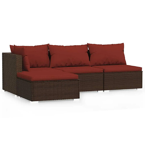 Maison Chic Salon de jardin 4 pcs + coussins - Mobilier/Meubles de jardin - Table et chaises d'extérieur Marron Résine tressée -MN60776