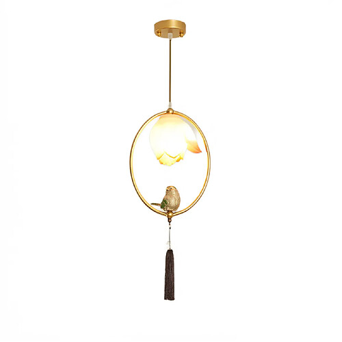 Universal Petit lustre de chevet créatif d'oiseau, lumière d'allée ovale dorée, balcon de couloir, lampe de lotus suspendue, petit lustre en résine de fer, LED 220V, pas de source de lumière