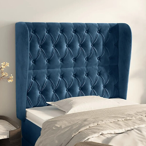 Maison Chic Tête de lit scandinave avec oreilles,meuble de chambre Bleu foncé 93x23x118/128 cm Velours -MN84877