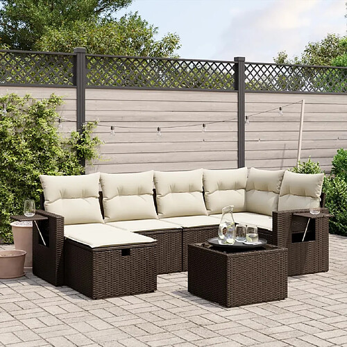 vidaXL Salon de jardin avec coussins 7 pcs marron résine tressée