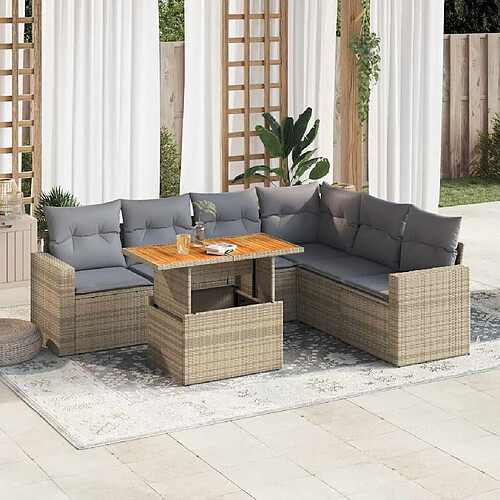 vidaXL Salon de jardin avec coussins 7 pcs beige résine tressée