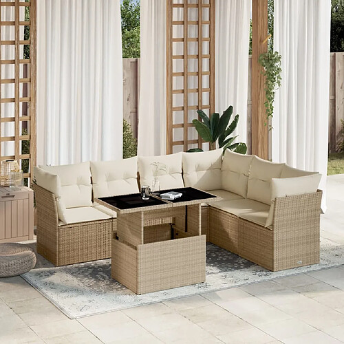 vidaXL Salon de jardin avec coussins 7 pcs beige résine tressée