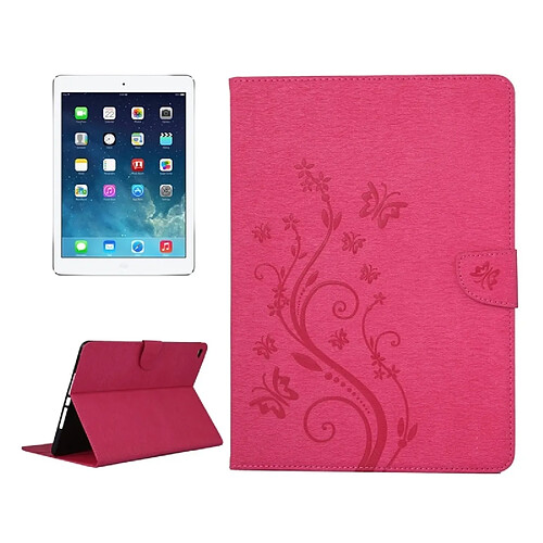 Wewoo Housse Étui Magenta pour iPad Air 2 fleurs pressées motif papillon flip horizontal en cuir PU avec boucle magnétique et titulaire fentes cartes portefeuille