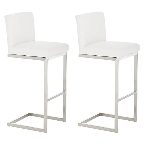 Decoshop26 Lot de 2 tabourets de bar design moderne support en acier inoxydable assise en PVC blanc 10_0004385