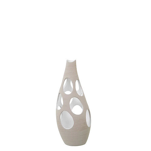 Vase Alexandra House Living Ecru Céramique Rayures Cercles 17 x 17 x 37 cm