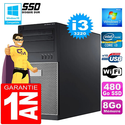 PC Tour DELL 7010 Core I3-3220 Ram 8Go Disque 480 Go SSD Graveur DVD Wifi W7 · Occasion