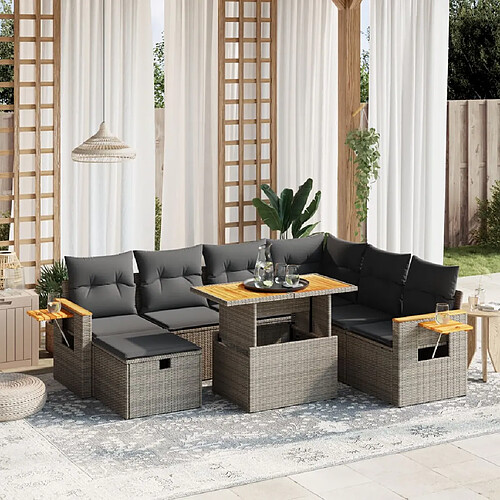 vidaXL Salon de jardin 8 pcs avec coussins gris résine tressée