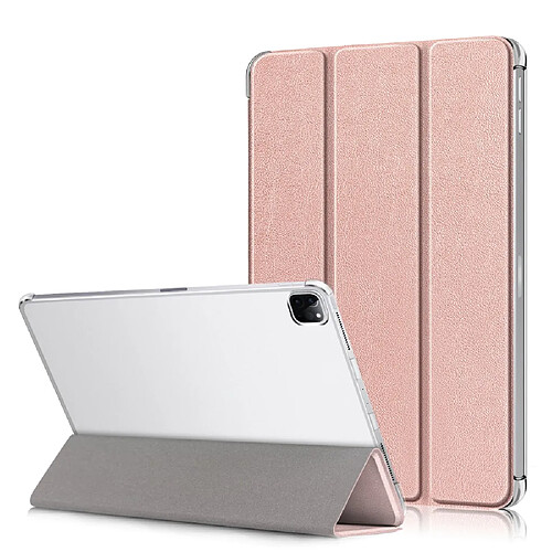 Etui en PU Réveil/Veille automatique Transparent avec support tri-pliure or rose pour votre Apple iPad Pro 12.9 pouces (2021)/(2020)/(2018)