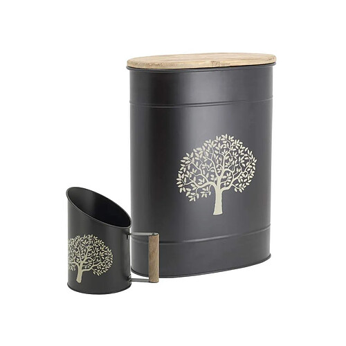 Aubry Gaspard Tabouret et seau à pellets avec pelle Arbre Métal noir Arbre.