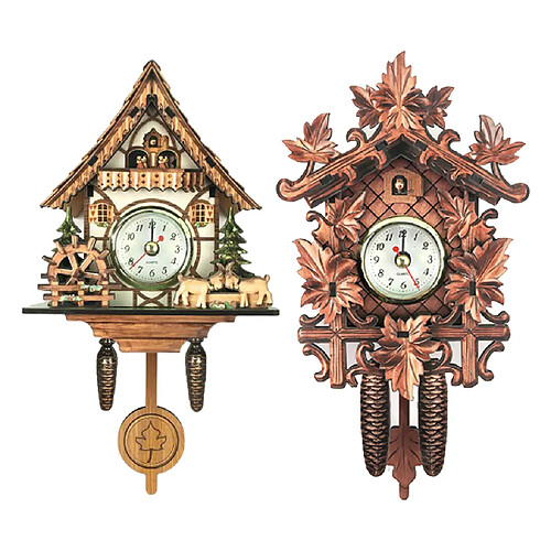 2x Style Antique Cadre En Bois Coucou Horloge Horloge Murale Artisanat Décoratif