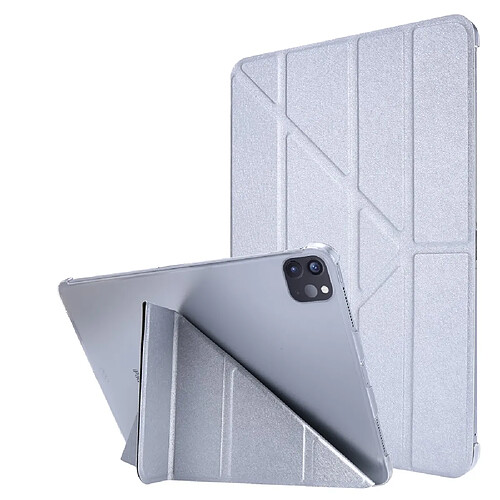 Etui en PU Texture de soie avec support origami argent pour votre Apple iPad Pro 12.9 pouces (2021)