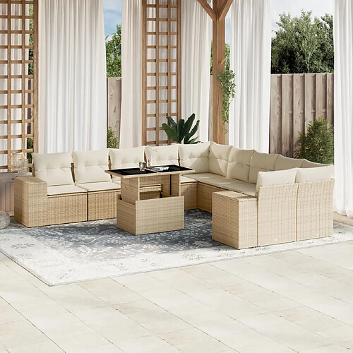 vidaXL Salon de jardin 11 pcs avec coussins beige résine tressée