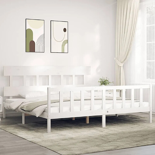 Maison Chic Lit Super King - Cadre de lit avec tête de lit blanc bois massif -MN87601