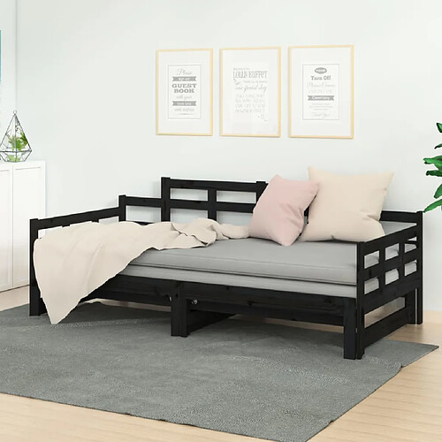 vidaXL Lit coulissant sans matelas noir 2x(90x190) cm