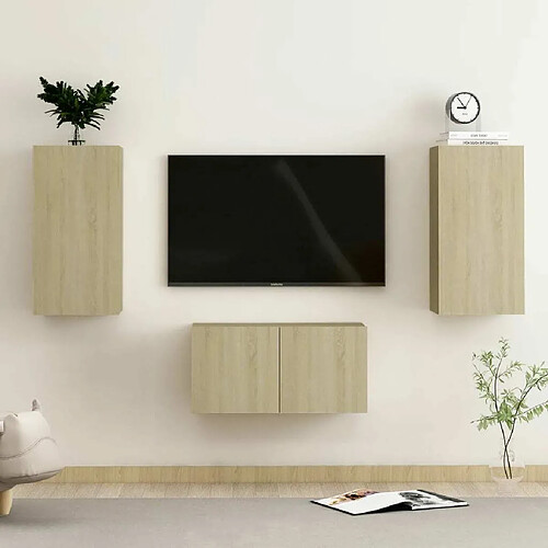 Maison Chic Ensemble de meubles TV 3 pcs | Banc TV Moderne pour salon | Meuble de Rangement - Chêne sonoma Aggloméré -MN87291