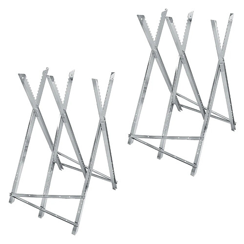 ECD Germany Lot de 2 Chevalets de Sciage pour Tronçonneuse, 3 Positions, en Métal Galvanisé, Capacité de charge 150 kg, Pliable Réglable, 83x74,5x84,5 cm, Cadre de Sciage, Chevalet de Scie avec Dents