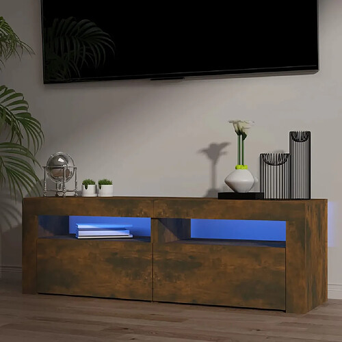 vidaXL Meuble TV avec lumières LED Chêne fumé 120x35x40 cm