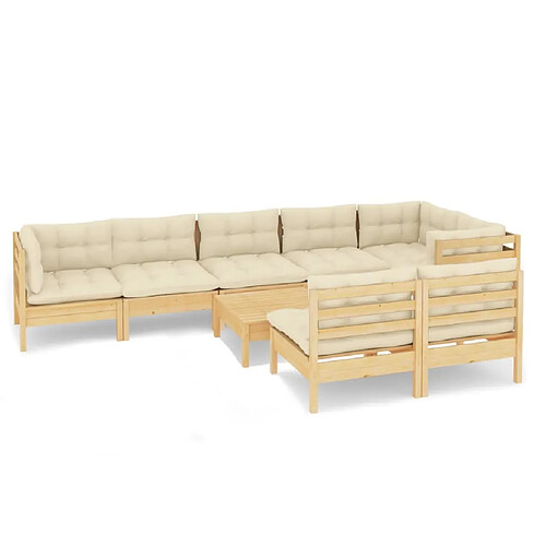 Maison Chic Salon de jardin 9 pcs + coussins - Mobilier/Meubles de jardin - Table et chaises d'extérieur crème Bois de pin massif -MN64042