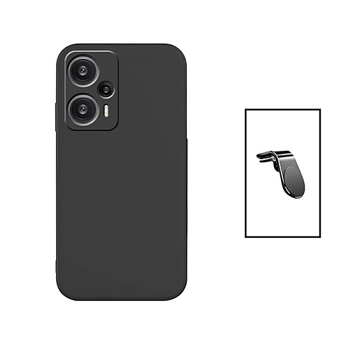 PHONECARE Kit Support Magnétique L Safe Driving Voiture + Coque Silicone Liquide pour Xiaomi Poco F5 - Noir