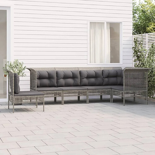 vidaXL Salon de jardin 6 pcs avec coussins Gris Résine tressée