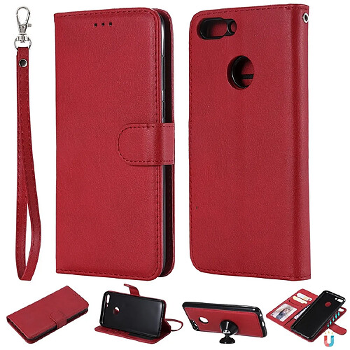 Wewoo Housse Coque Pour Huawei P Smart / Enjoy 7s Étui de protection à rabat horizontal de couleur unie avec support et fentes cartes et portefeuille et cadre photo et lanière rouge