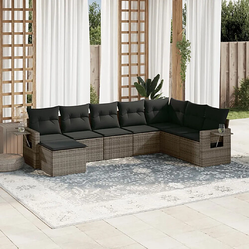 vidaXL Salon de jardin 8 pcs avec coussins gris résine tressée