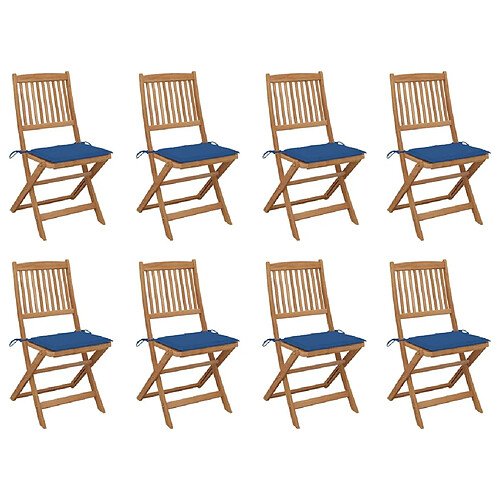 vidaXL Chaises pliables d'extérieur et coussins lot de 8 Bois d'acacia