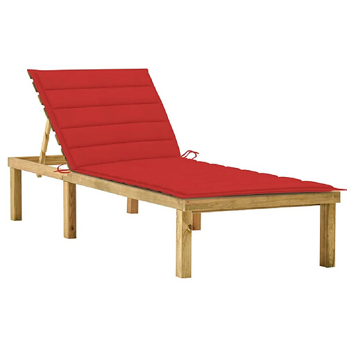 Maison Chic Chaise longue avec coussin | Bain de soleil Relax | Transat rouge Bois de pin imprégné -GKD59877