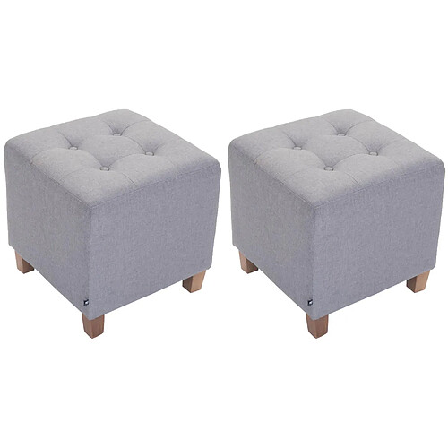 Decoshop26 Lot de 2 tabourets bas pouf repose-pieds forme carrée en tissu gris clair 10_0004470