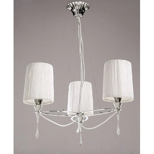 Luminaire Center Suspension Lucca 3 Ampoules E27, chrome poli avec Abat jour blancs & cristal transaparent