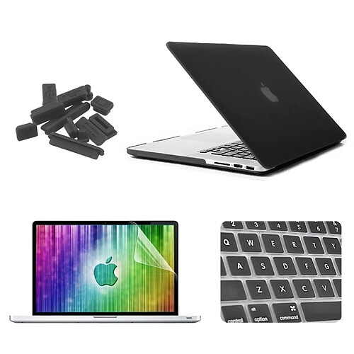 Wewoo Housse Étui noir pour MacBook Pro Retina 13.3 pouces 4 en 1 Coque de protection en plastique dur givré avec protecteur d'écran et protège-clavier bouchons anti-poussière