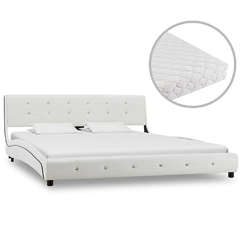 vidaXL Lit avec matelas Blanc Similicuir 160x200 cm