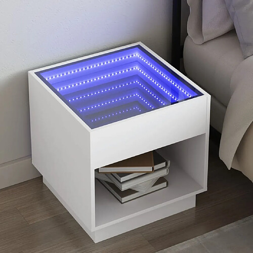 vidaXL Table de chevet avec LED infini blanc 50x50x50 cm