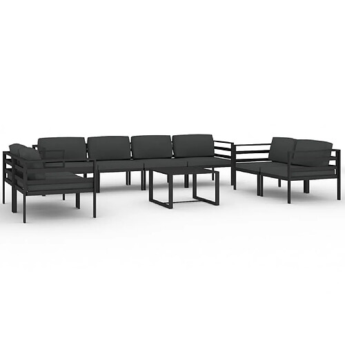 Maison Chic Ensemble Tables et chaises d'extérieur 9 pcs avec coussins,Salon de jardin Aluminium Anthracite -GKD355850